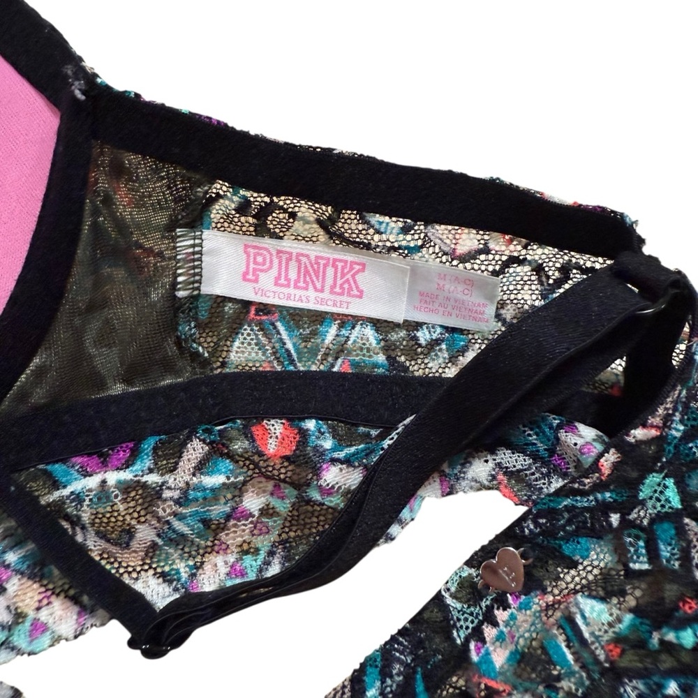 Victoria's Secret Pink Black/multi Lace Push Up Bralette Medium A-C RN 54867 - Picture 5 of 6